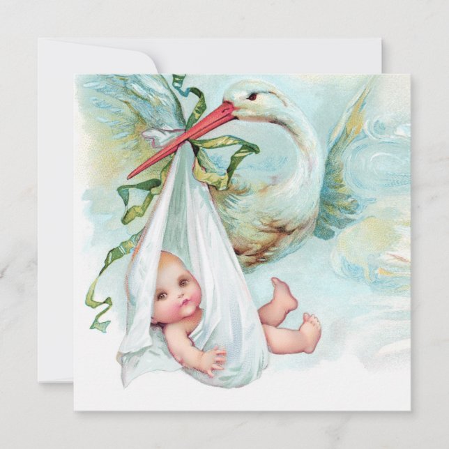 Teal Blue Vintage Stork Baby Shower Invitation (Front)