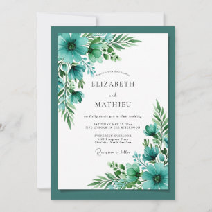 Teal Blue Vivacious Botanical Wedding Invitation