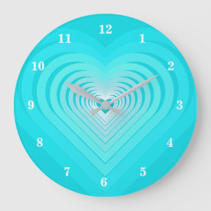 Teal Blue Wall Clock with Hearts - Choose Color