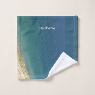 Teal Blue Water Abstract Monogram Name Beach Shore Wash Cloth