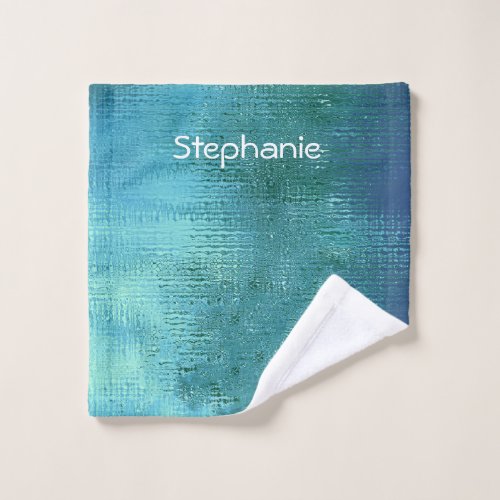 Teal Blue Water Abstract Shiny Monogrammed Name Wash Cloth