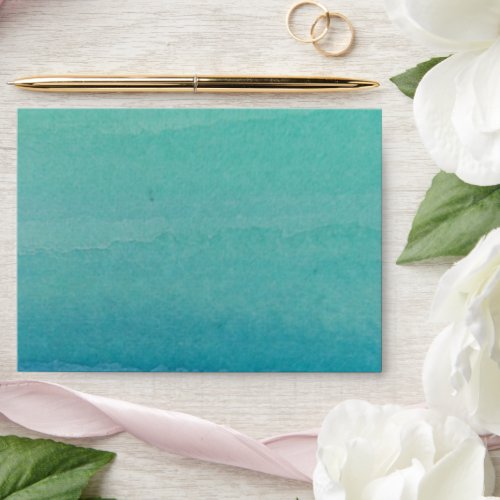 Teal blue watercolor beach wedding theme envelopes