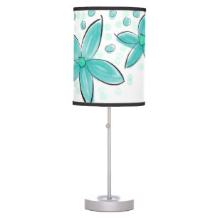 Teal Blue Watercolor Floral Pattern Table Lamp