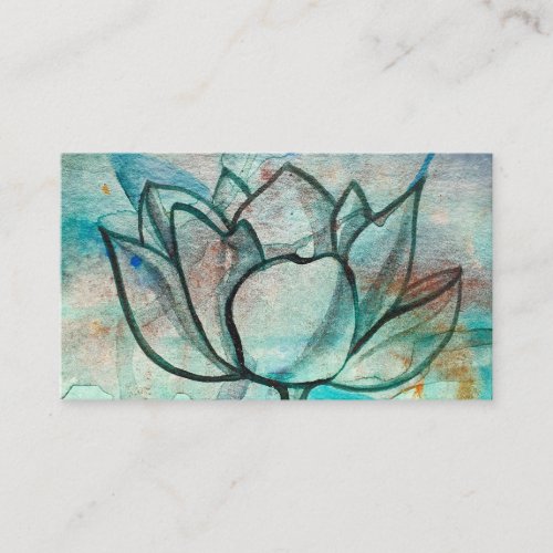    Teal Blue Watercolor Flower Elegant Artsy Lotus Business Card