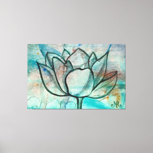    Teal Blue Watercolor Flower Elegant Artsy Lotus Canvas Print