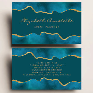 Teal Blue Watercolor Gold Foil Luxury Business Card