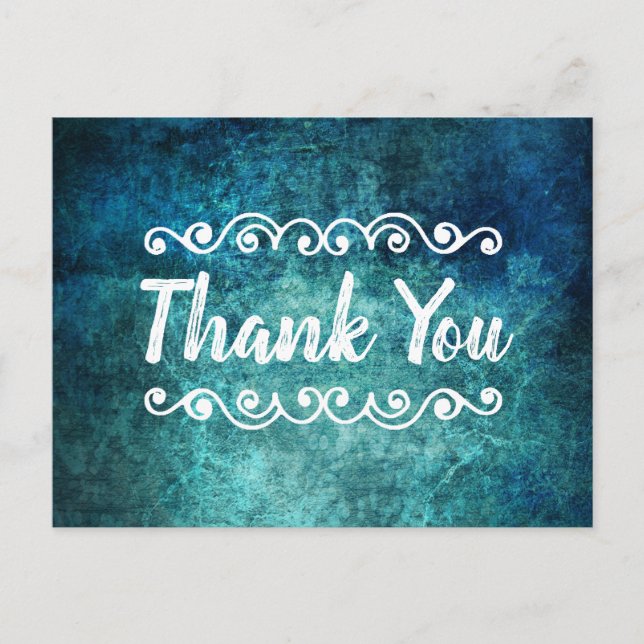 Teal Blue Watercolor Grunge Thank You Postcard (Front)