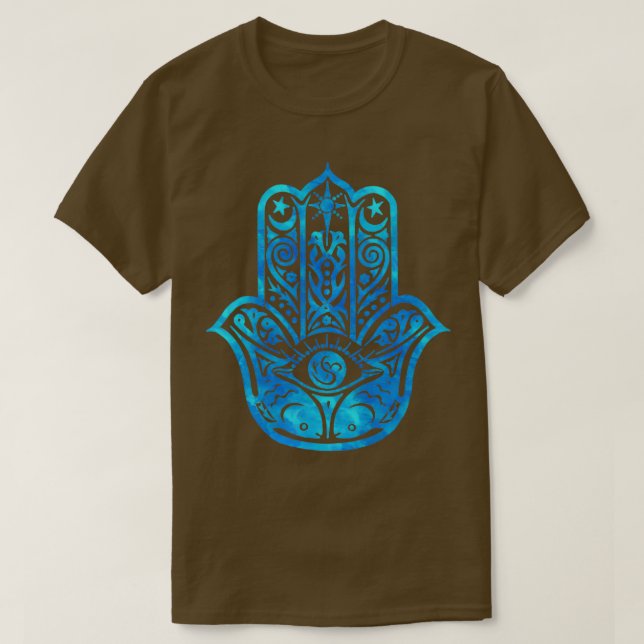 Teal Blue Watercolor Hamsa T-Shirt (Design Front)