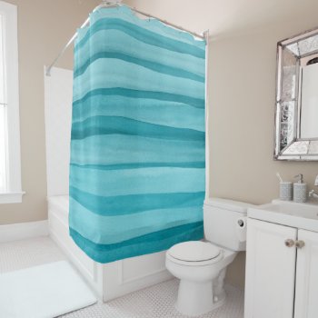 Teal Blue Watercolor Lines Pattern Shower Curtain by blueskywhimsy at Zazzle