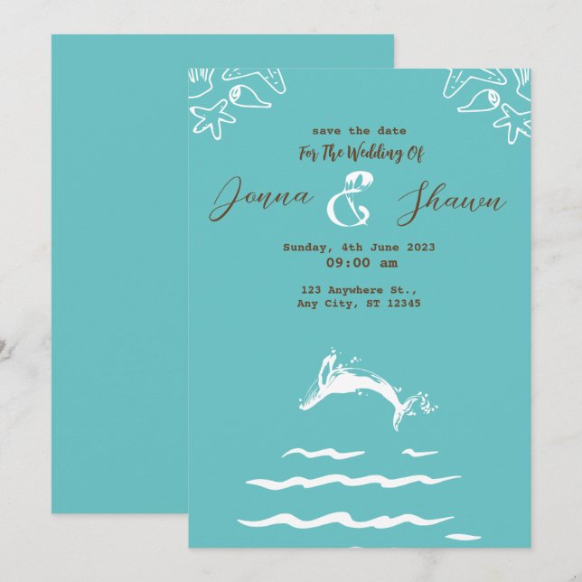 Teal Blue Watercolor Ombre Mandala We Eloped Invit Invitation (Front/Back)