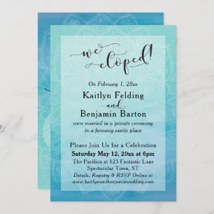 Teal Blue Watercolor Ombre Mandala We Eloped Invitation