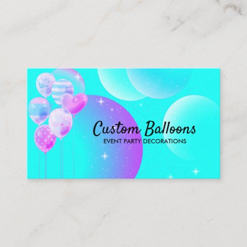 Teal Blue Watercolor Party Balloons Business Card