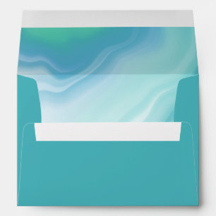 Teal Blue Watercolor Peekaboo Envelope w/Address