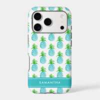 Teal Blue Watercolor Pineapple Personalized