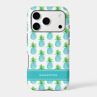 Teal Blue Watercolor Pineapple Personalized Iphone 18 Pro Case
