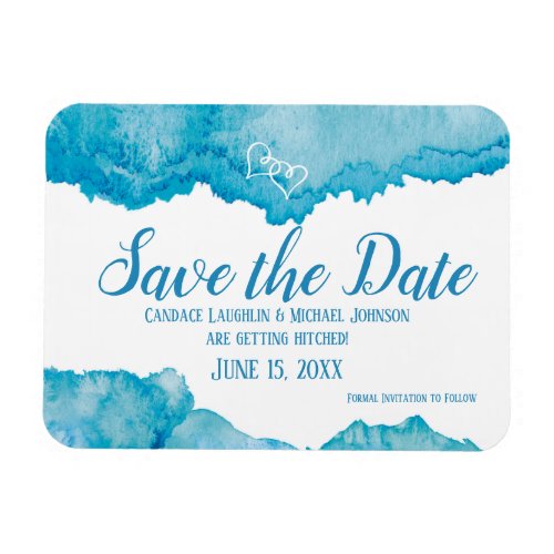 Teal Blue Watercolor Save the Date Wedding Magnet