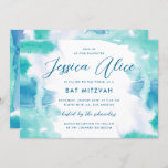Teal Blue Watercolor Tie Dye Bat Mitzvah Invitation<br><div class="desc">A teal blue and green wash of watercolor with a touch of purple,  with editable text and optional backer.</div>