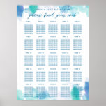 Teal Blue Watercolor Tie Dye Bat Mitzvah Seating Poster<br><div class="desc">A teal blue and green wash of watercolor with a touch of purple,  with editable text. Customize to personalize,  move or scale elements.</div>