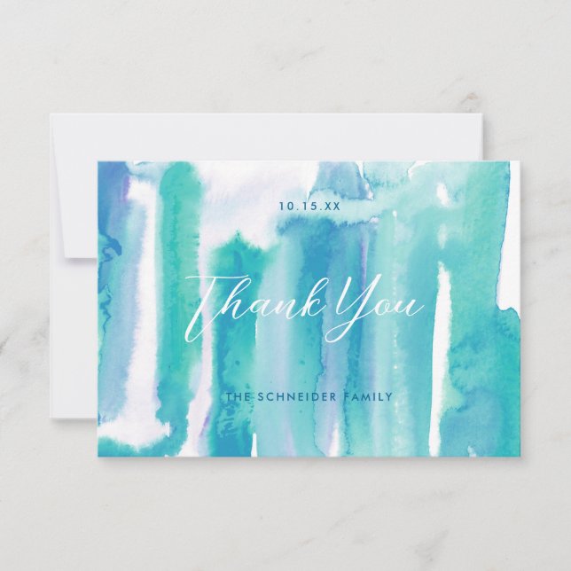 Teal Blue Watercolor Tie Dye Thank You Photo (Front)
