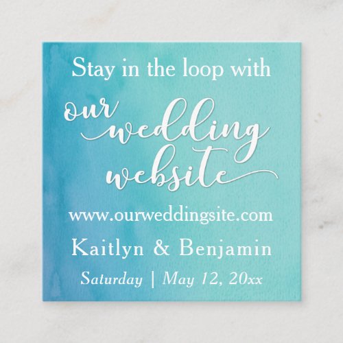 Teal  Blue Watercolor Wedding Website Reminder Enclosure Card