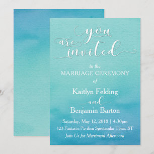 Teal & Blue Watercolor Wedding "You Are Invited" 4 Invitation