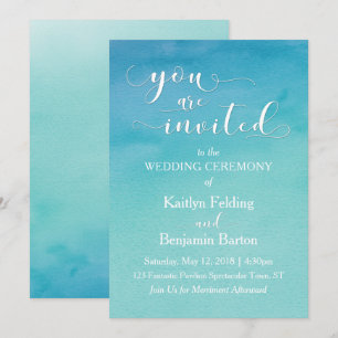 Teal & Blue Watercolor Wedding You Are Invited, 5b Invitation