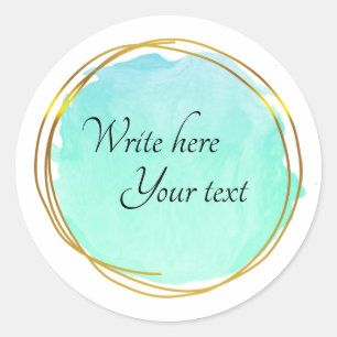 Teal Blue Watercolour Circle Gold Elegant Classic  Classic Round Sticker