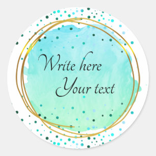 Teal Blue Watercolour Circle Gold Elegant Classic  Round Sticker