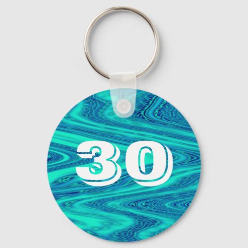 Teal Blue Waves Abstract 30th Birthday Gift Favors Keychain