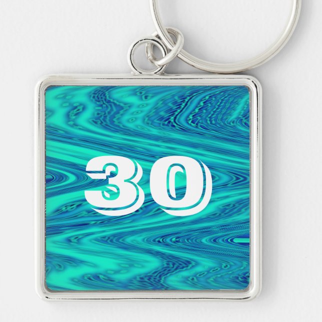 Teal Blue Waves Abstract 30th Birthday Gift Large Keychain (Front)