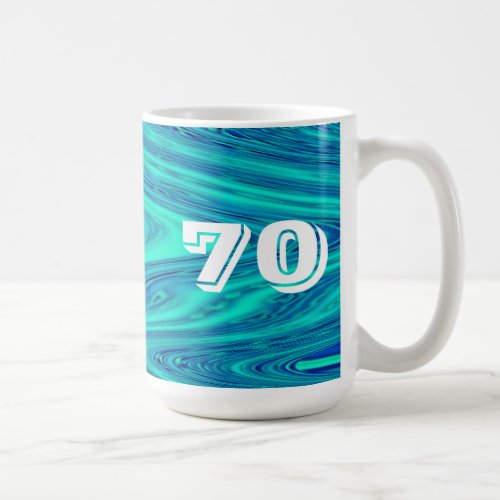 Teal Blue Waves Abstract 70 Birthday Custom Gift Coffee Mug