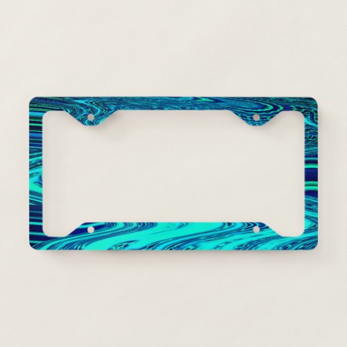 Teal Blue Waves Abstract Modern Art Cool License Plate Frame
