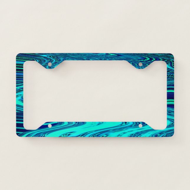 Teal Blue Waves Abstract Modern Art Cool License Plate Frame (Front)