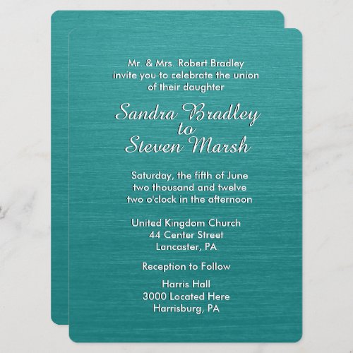 Teal Blue Wedding Invitation