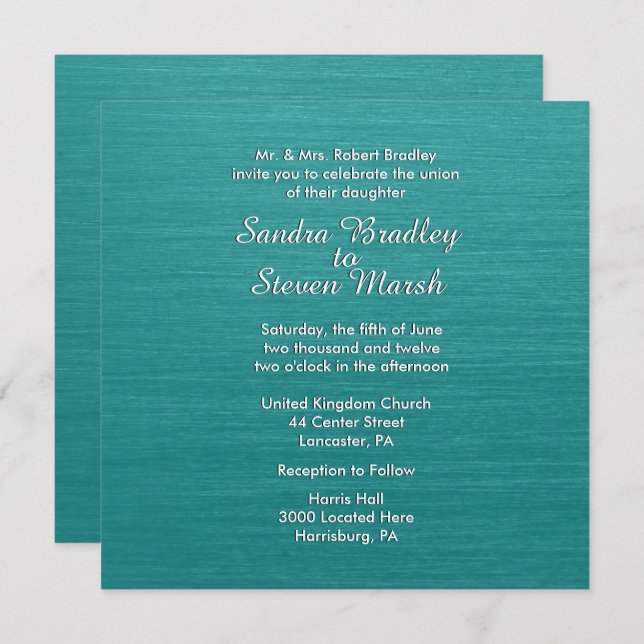 Teal Blue Wedding Invitation (Front/Back)