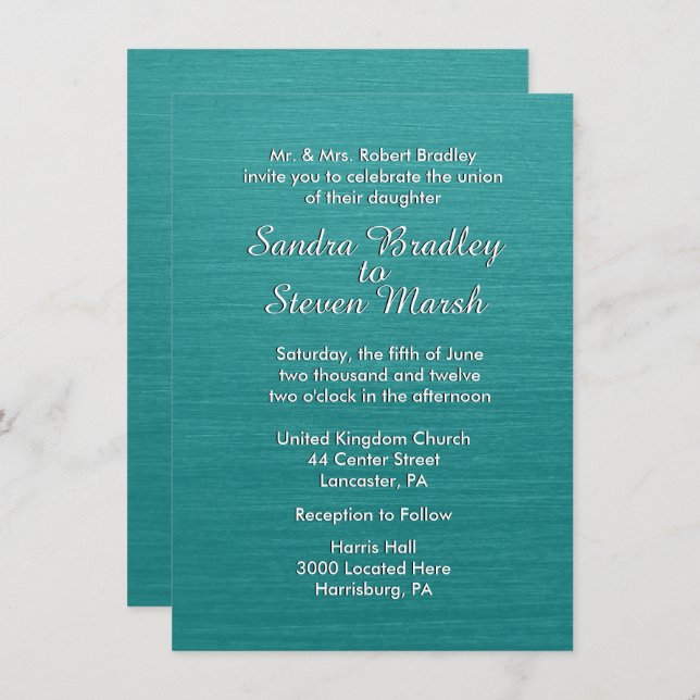 Teal Blue Wedding Invitation (Front/Back)