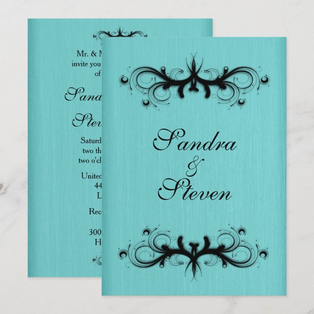 Teal Blue Wedding Invitation 5" x 7" (Front/Back)
