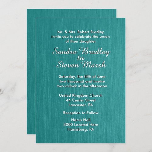 Teal Blue Wedding Invitation 5 x 7