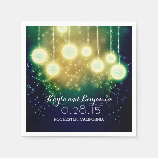 Teal Blue Wedding Lanterns Napkins (Front)