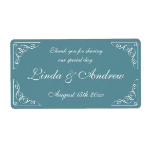 Teal blue wedding party favor water bottle labels