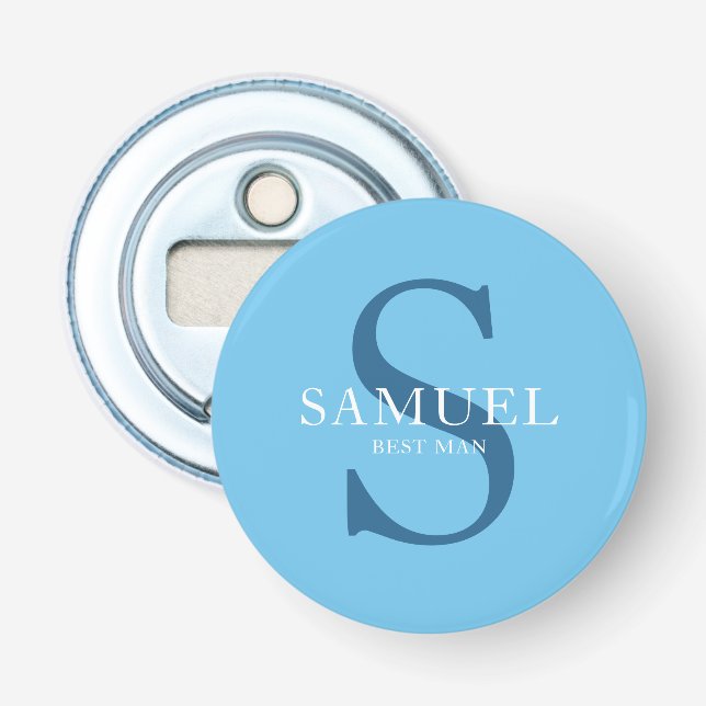 Teal Blue Wedding Party Monogram Bottle Opener (Front)