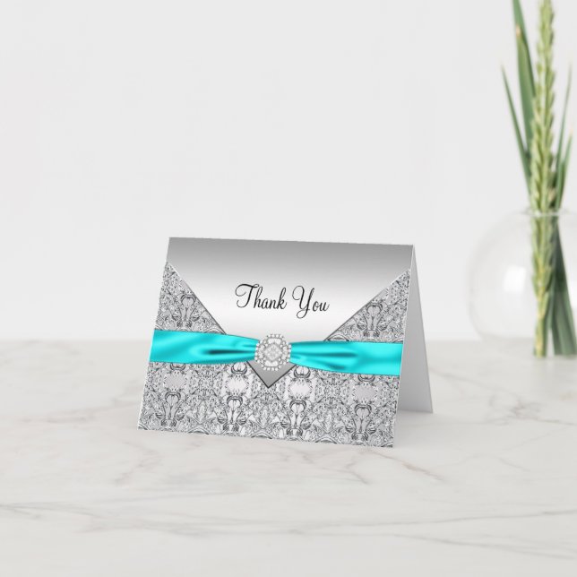 Teal Blue Wedding Thank You Card (Front)