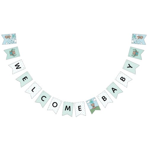 Teal Blue Welcome Baby Bear Boy Baby Shower Bunting Flags