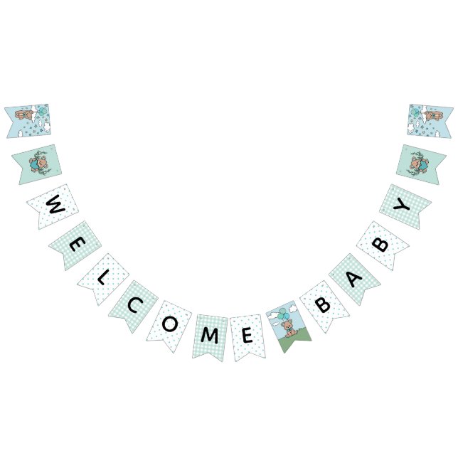 Teal Blue Welcome Baby Bear Boy Baby Shower Bunting Flags (All)