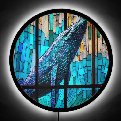 Teal Blue Whale Stained Glass Look Wall light LED Sign
