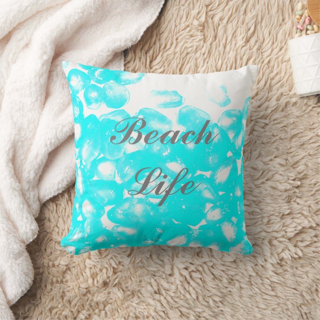 Teal Blue White Abstract Beach Life Quotes Custom Throw Pillow (Blanket)
