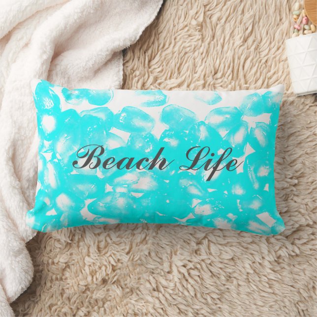 Teal Blue White Abstract Custom Beach Life Quotes Lumbar Pillow (Blanket)