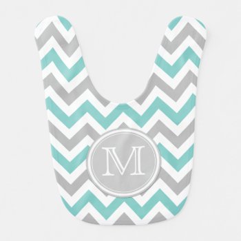 Teal Blue  White And Gray Chevron Pattern Baby Bib by weddingsNthings at Zazzle