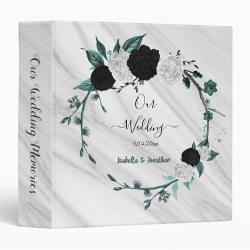 teal blue white black floral wreath photo album 3 ring binder