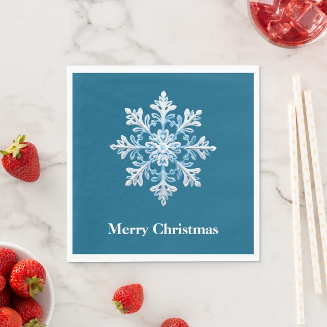 Teal Blue White Christmas Snowflake Napkins (Insitu)